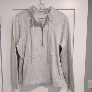 Tommy Bahama Gray Quarter Zip Long Sleeve Cotton Sweatshirt, Size L